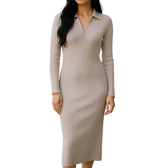 H&M Rib Knit Dress Light Beige - Picture 5 of 5